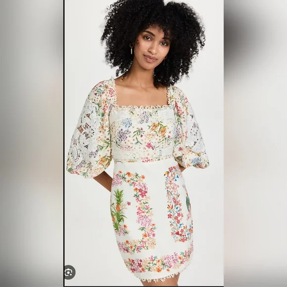 Farm Rio Delicate Forest Scarves Billowy-Sleeve Embroidered Mini - Picture 5 of 5